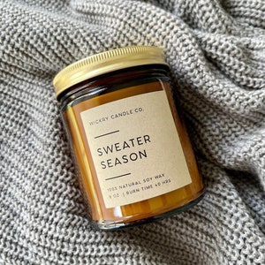 Sweater Season Candle, Amber Jar Soy Candle, Christmas Winter Candle, Pine Evergreen Candle