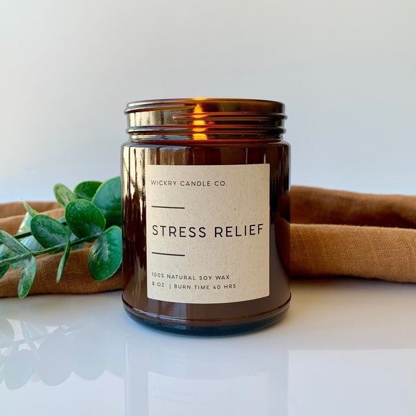 Stress Relief Soy Candle, Eucalyptus and Lavender Candle, Aromatherapy Candle, Self Care Gift, Earthy Herbal Candle, Mint Patchouli Candle