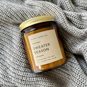 Sweater Season Candle, Amber Jar Soy Candle, Winter Candle, Holiday Candle, Pine Evergreen Candle, Christmas Candle Gift, Gift for Her
