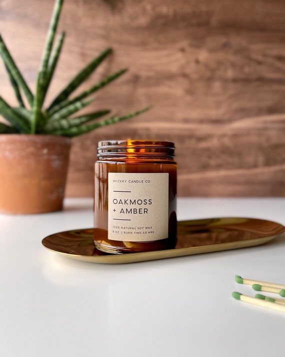 Oakmoss Amber Soy Candle, Earthy Citrus Sage, 8 oz Candle