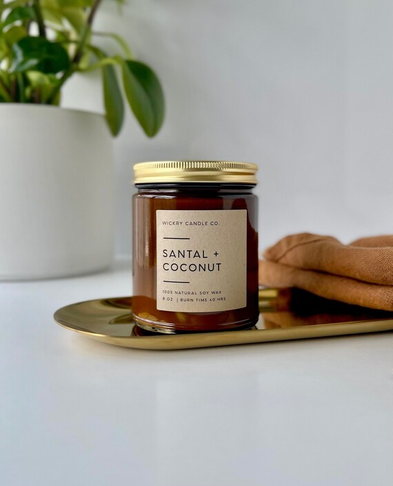Santal Coconut Soy Candle 8 Oz Amber Jar Candle Sandalwood - Etsy