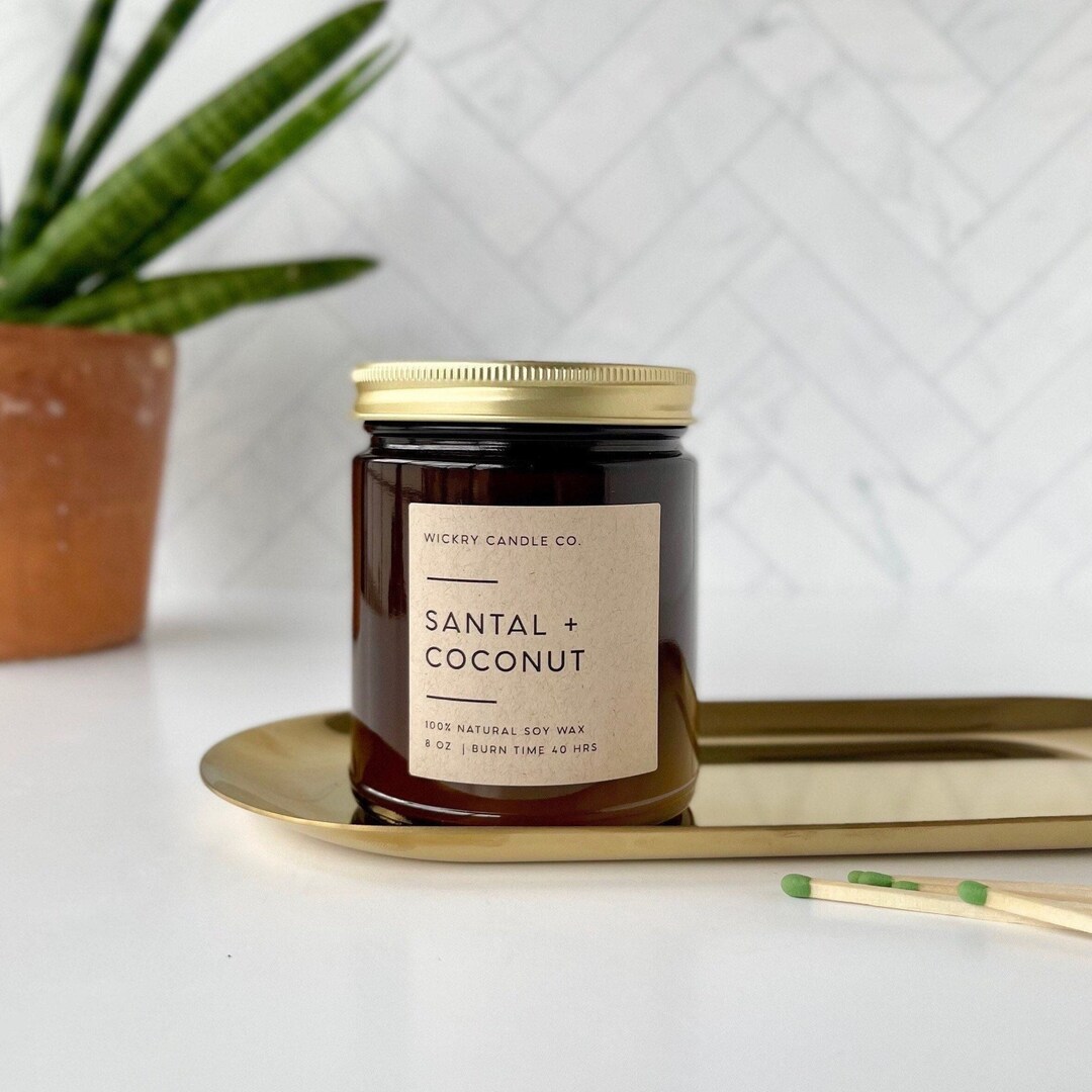 Santal Coconut Soy Candle 8 Oz Amber Jar Candle Sandalwood - Etsy UK