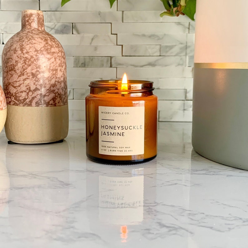 Honeysuckle Jasmine Soy Candle Amber Jar Candle Spring Etsy