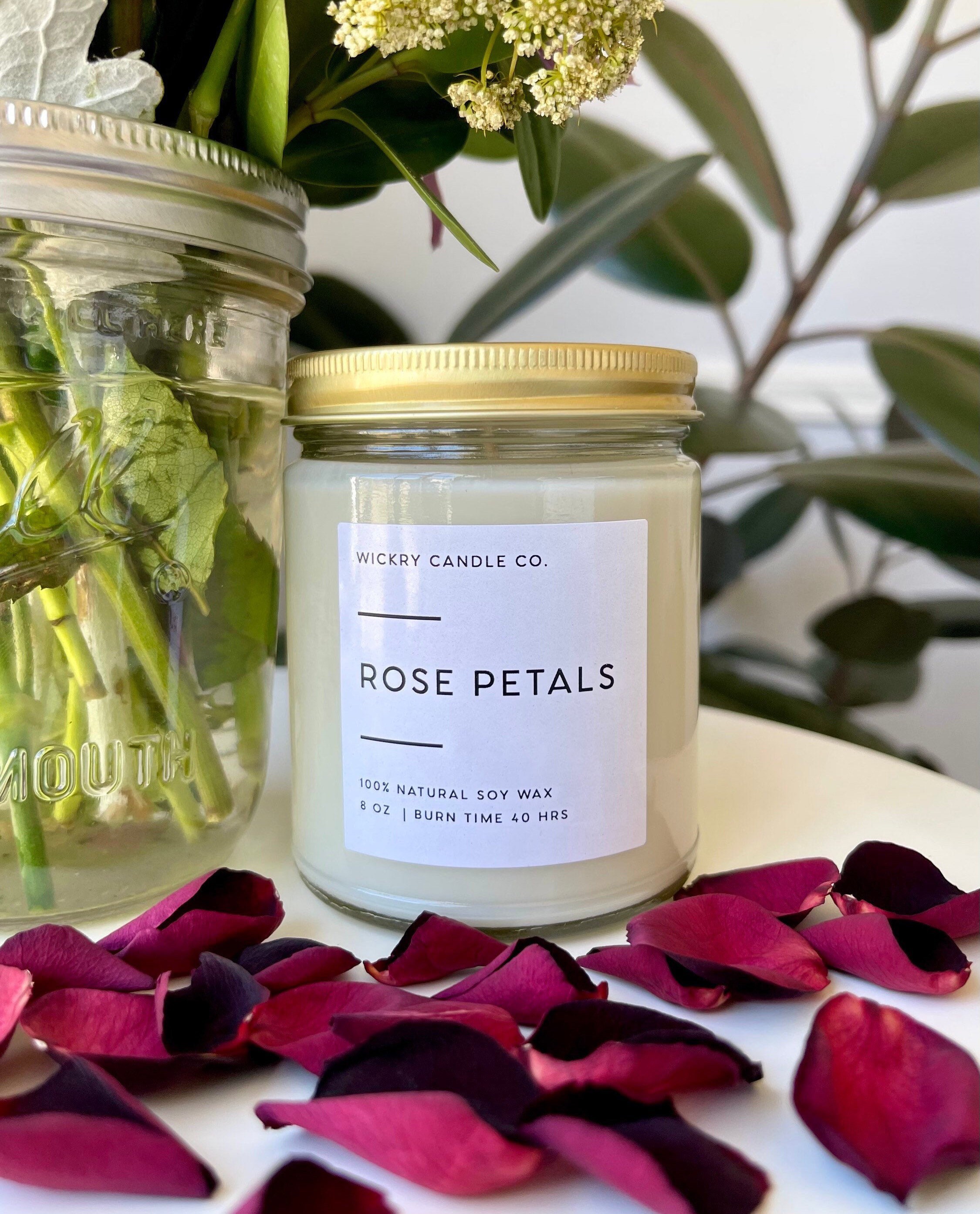 Rose Petals Soy Candle Handmade Glass Jar Candle Floral Etsy