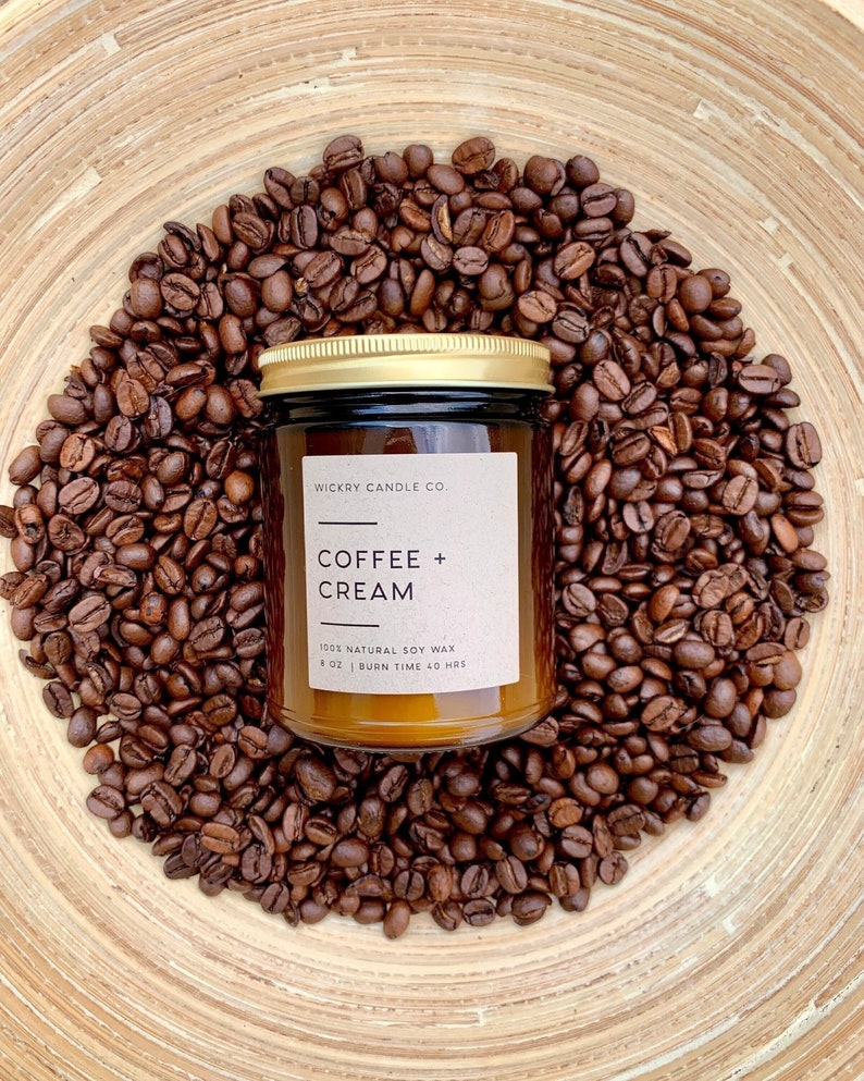 Coffee + Cream Soy Candle, Espresso Candle, Fresh Brewed Coffee Candle, Nontoxic Candle, Amber Jar Candle