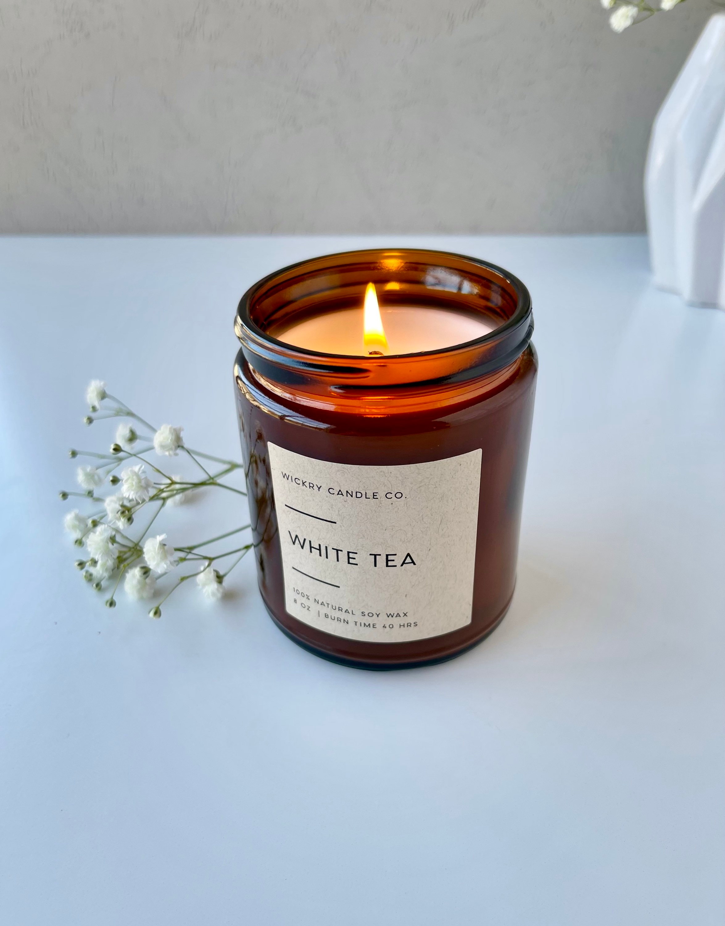 White Tea Soy Candle 8 Oz Amber Jar Candle Spa Soy Wax Etsy