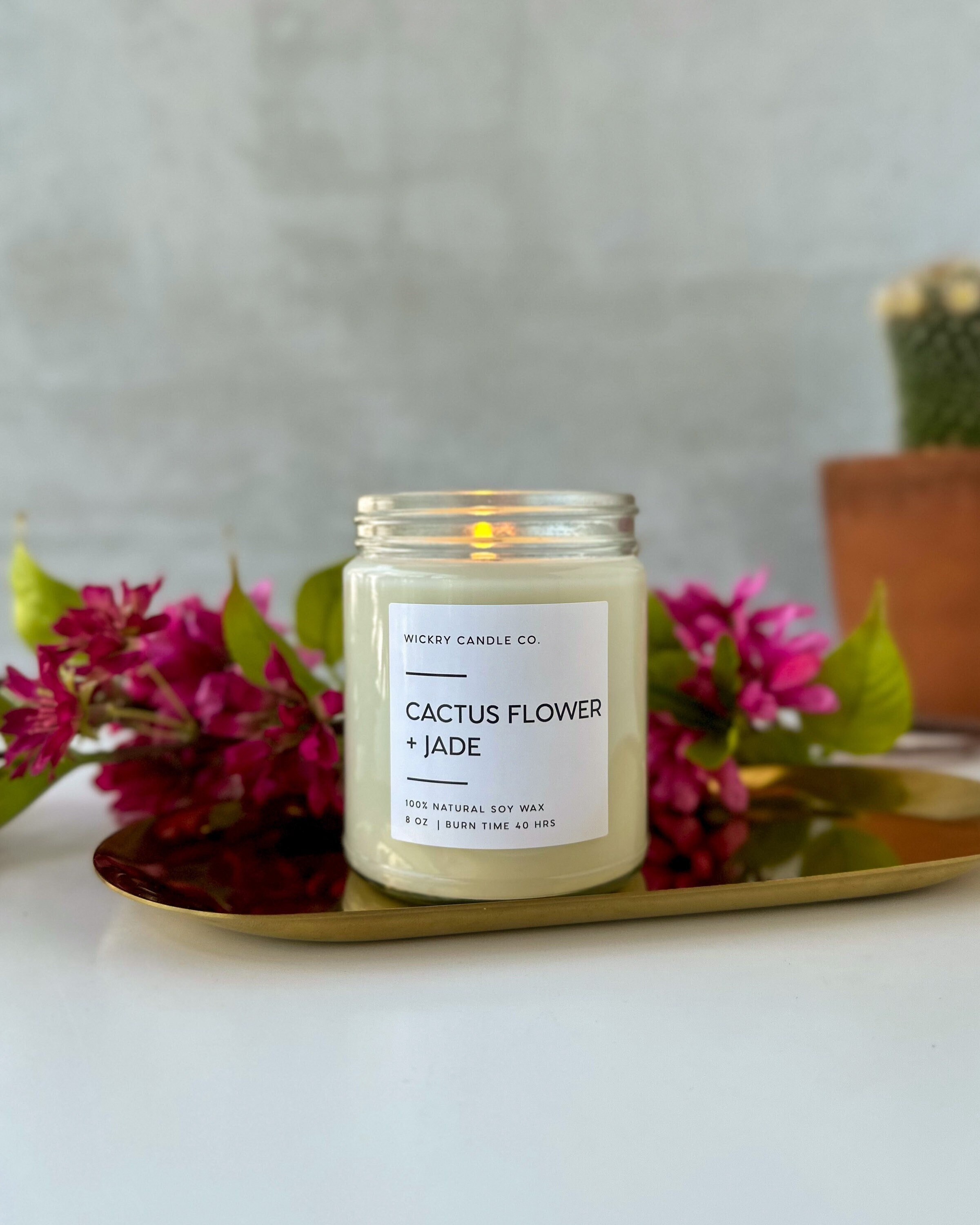 Cactus Flower Frosted Glass Filled Jar Candle