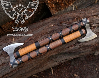 Handmade D2 Steel Viking Axe: Forged Bearded Hatchet with Wood Shaft