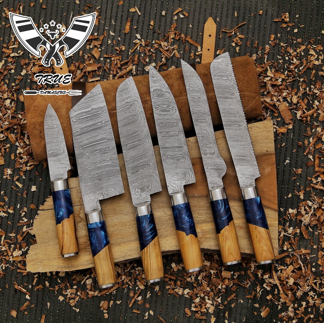 Hand Damascus Chef's Knife Set of 6 BBQ Knife Kitchen Knife Gift for Her Valentines Gift