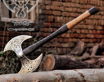 Handmade Viking Bearded Axe: Forged Carbon Steel Camping Hatchet