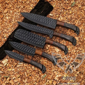 Handgeschmiedetes Damast-Kochmesser-Set mit 5 Grillmessern Küchenmesser Geschenk für Sie Valentinstagsgeschenk Campingmesser Geschenk für ihn Trauzeugen Geschenk SM