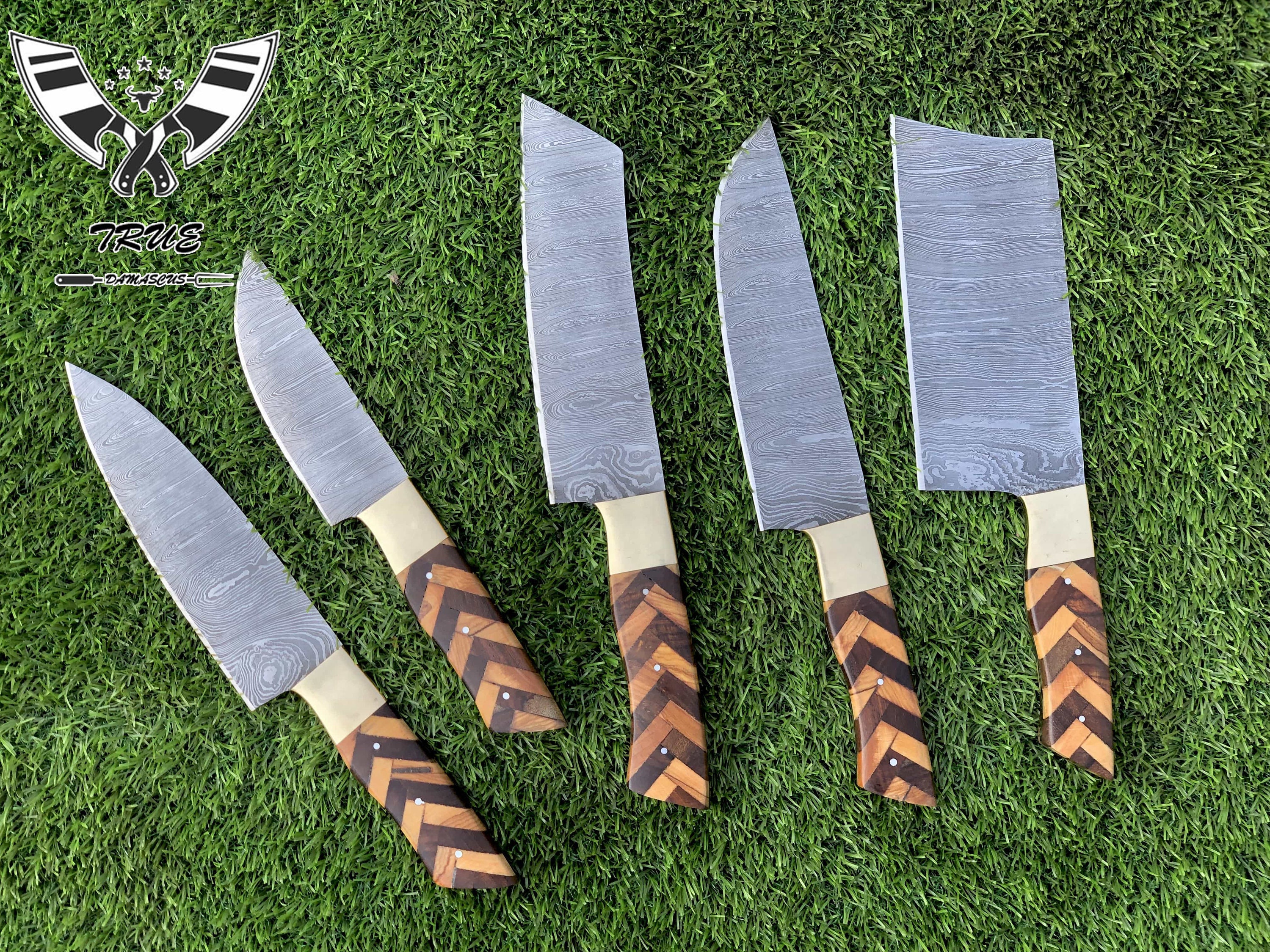 Hand Forged Damascus Chef's Knife Set of 5 BBQ Knife Kitchen Knife Gift for  Her Valentines Gift Camping Knife Gift for Him Groomsmen Gift SM 