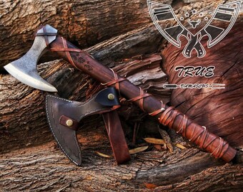 Handmade D2 Steel Viking Axe: Bearded Camping Hatchet with Wood Shaft