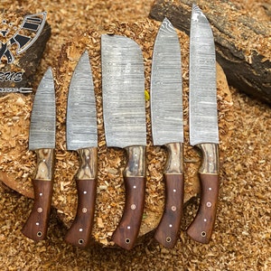Handgeschmiedetes Damast-Kochmesser-Set von 5 Grillmesser Küchenmesser Geschenk für sie Valentinsgeschenk Campingmesser Geschenk für ihn Groomsmen Geschenk SM