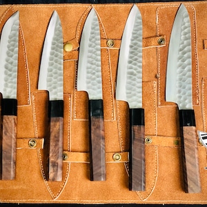 Juego de 7 cuchillos de chef de acero forjado a mano, cuchillo para barbacoa, cuchillo de cocina, regalo para ella, regalo de San Valentín, cuchillo para acampar, regalo para él, regalo para padrinos de boda SM