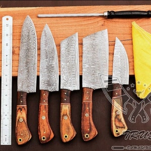 Handgeschmiedetes Damast-Kochmesser-Set von 5 Grillmesser Küchenmesser Geschenk für sie Valentinsgeschenk Campingmesser Geschenk für ihn Groomsmen Geschenk SM