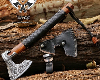 Handmade D2 Steel Viking Axe: Forged Bearded Hatchet with Leather Sheath