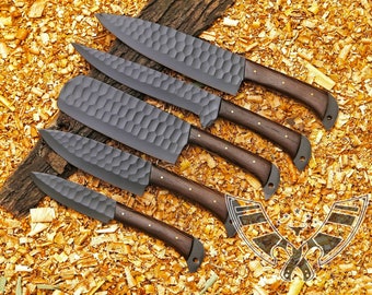 Hand Forged Damascus Chef's Knife Set of 5 BBQ Knife Kitchen Knife Gift for Her Valentines Gift Camping Knife Gift for Him Groomsmen gift SM