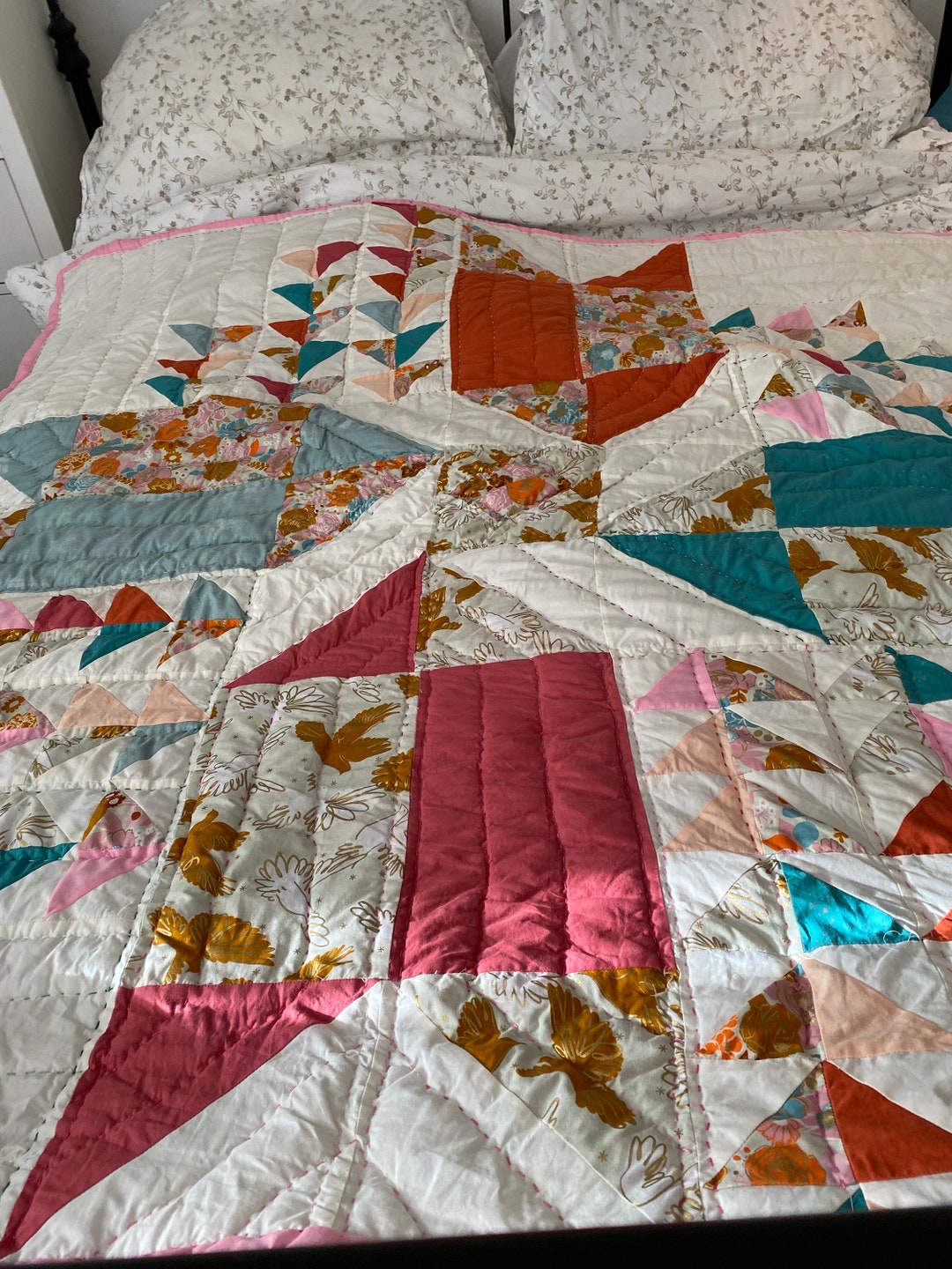 Double Patchwork Quilt or Wall Hanging in Ruby Star Prints . Etsy
