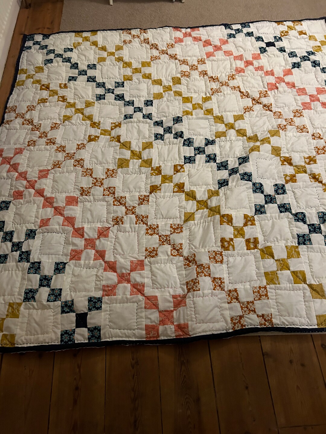 Large Double Patchwork Quilt . Colour Blocked Irish Chain Etsy