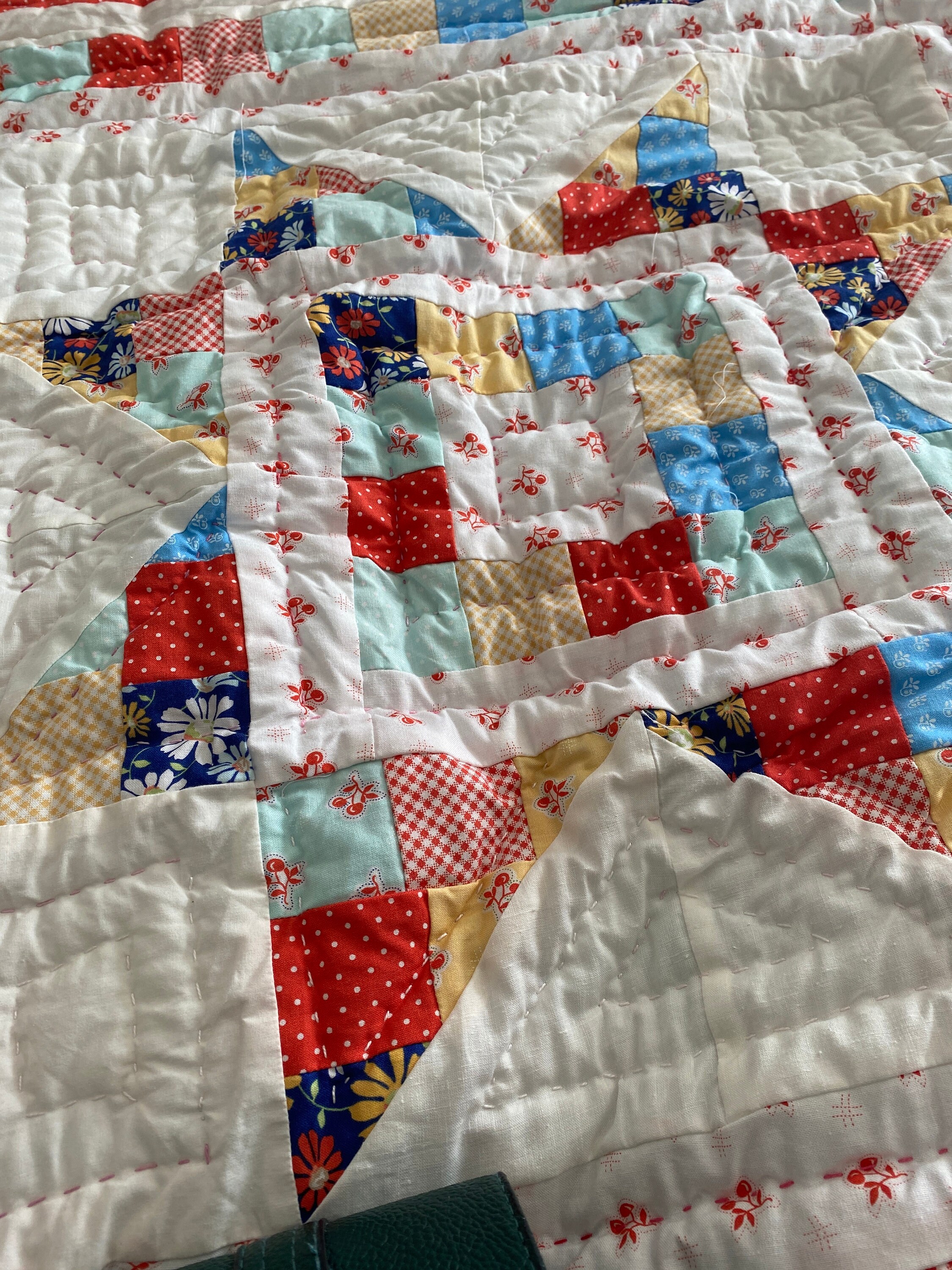 Double Patchwork Quilt in Bright Colours With a Four Star Pattern Etsy