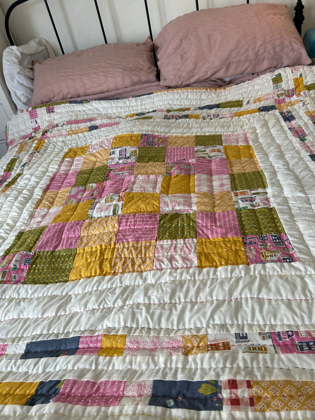 Large Double Patchwork Quilt in Bright and Colourful Colours With a ...