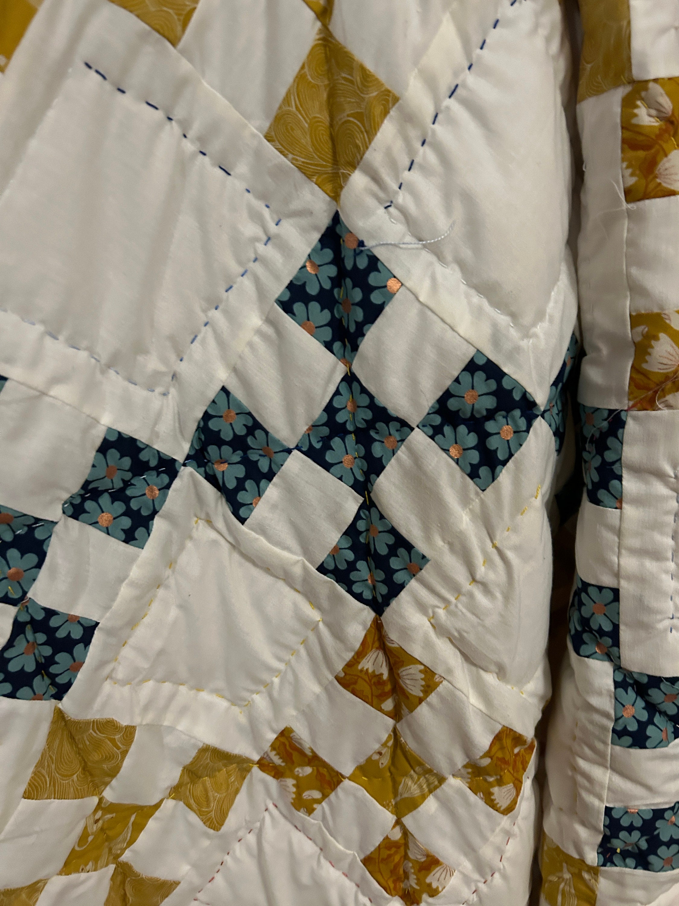 Large Double Patchwork Quilt . Colour Blocked Irish Chain Patch Pattern