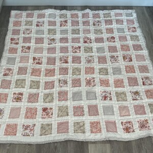 Large Pink Patchwork Quilt, Vintage Style Fabrics, Hand-Quilted Cottage Decor image 3