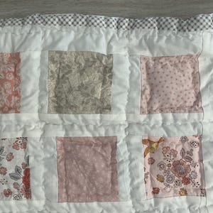 Large Pink Patchwork Quilt, Vintage Style Fabrics, Hand-Quilted Cottage Decor image 6