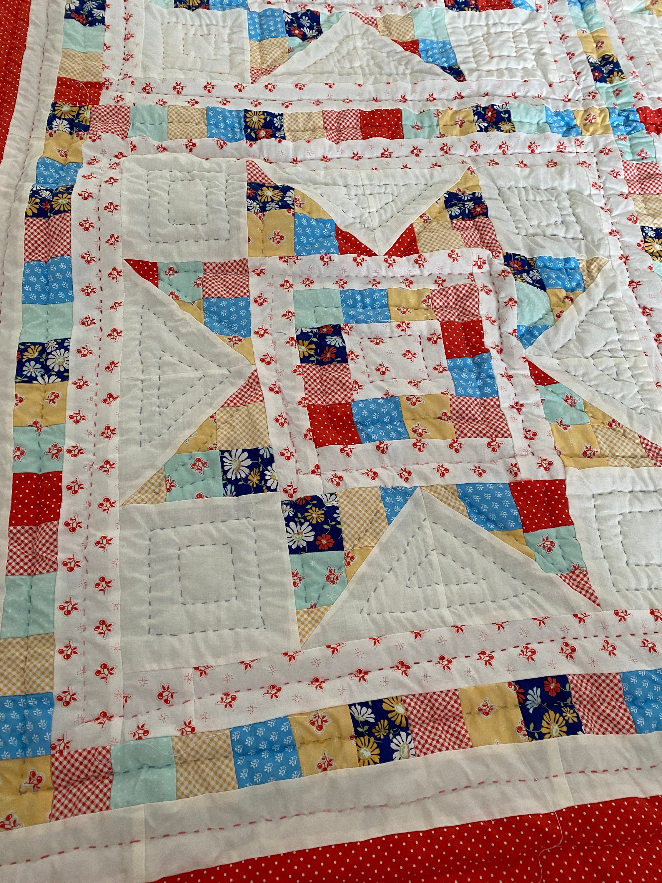 Double Patchwork Quilt in Bright Colours With a Four Star Pattern Etsy