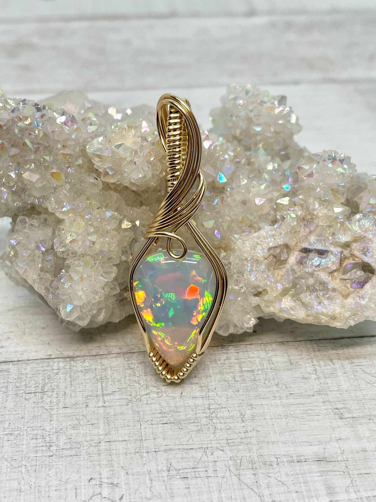 Opal Pendant Wire Wrapped Opal Pendant Opal Necklace 6.1 Etsy