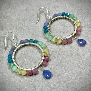 Rainbow Hoop Earrings, Gemstone Pride Earrings, Pastel Crystal Earrings, Beaded Earrings, LGBTQ Earrings, Queer Jewelry, Pride Jewelry