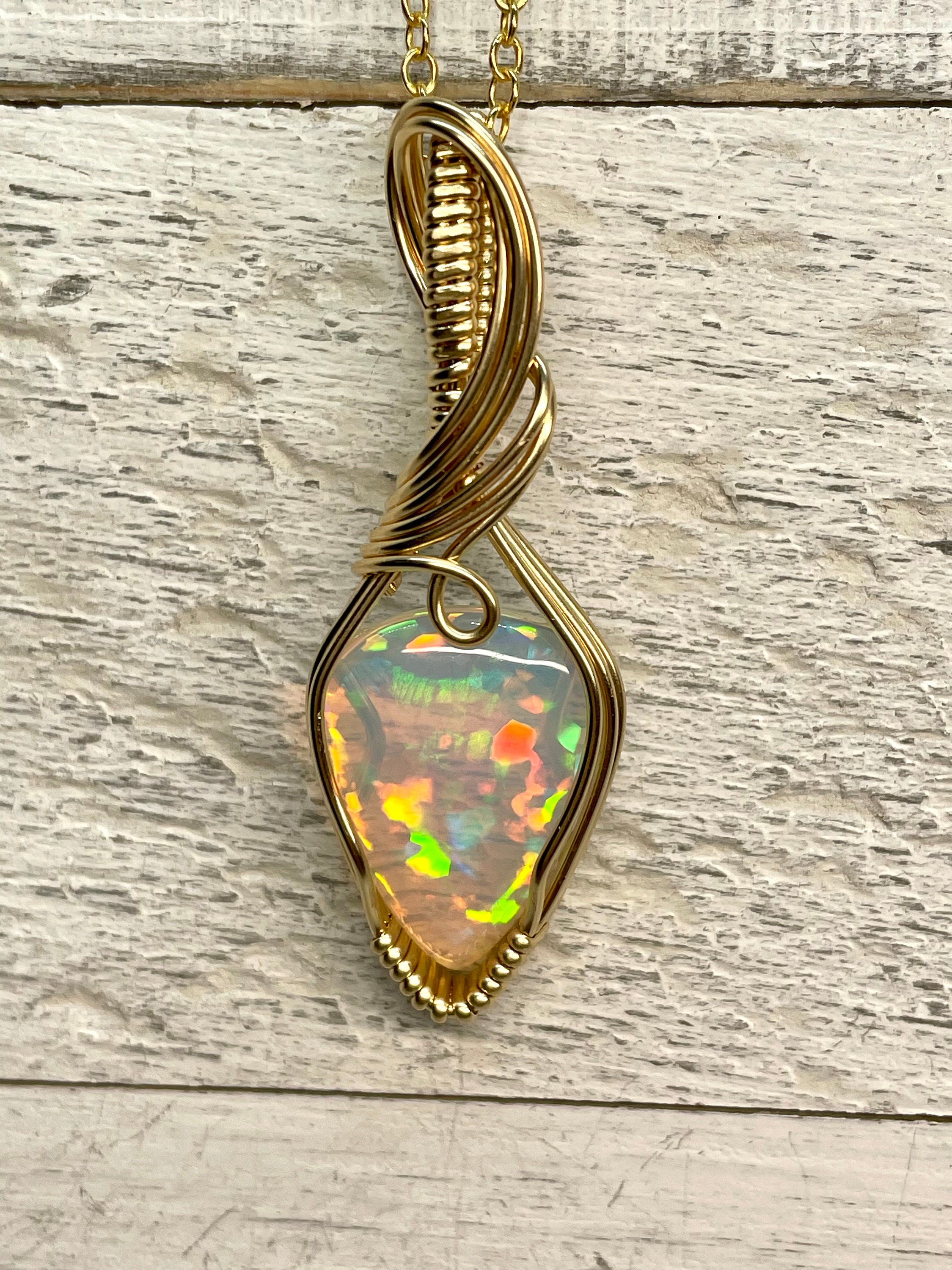 Opal Pendant Wire Wrapped Opal Pendant Opal Necklace 6.1 Etsy