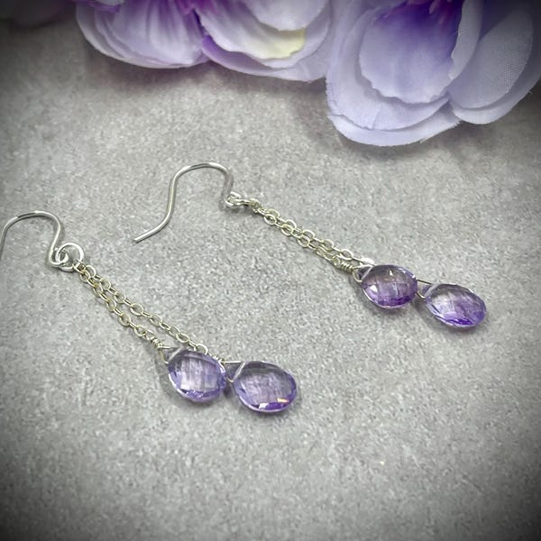 Handmade Amethyst Dangle Earrings: Sterling Silver Gemstone Earrings, February Birthstone Jewelry