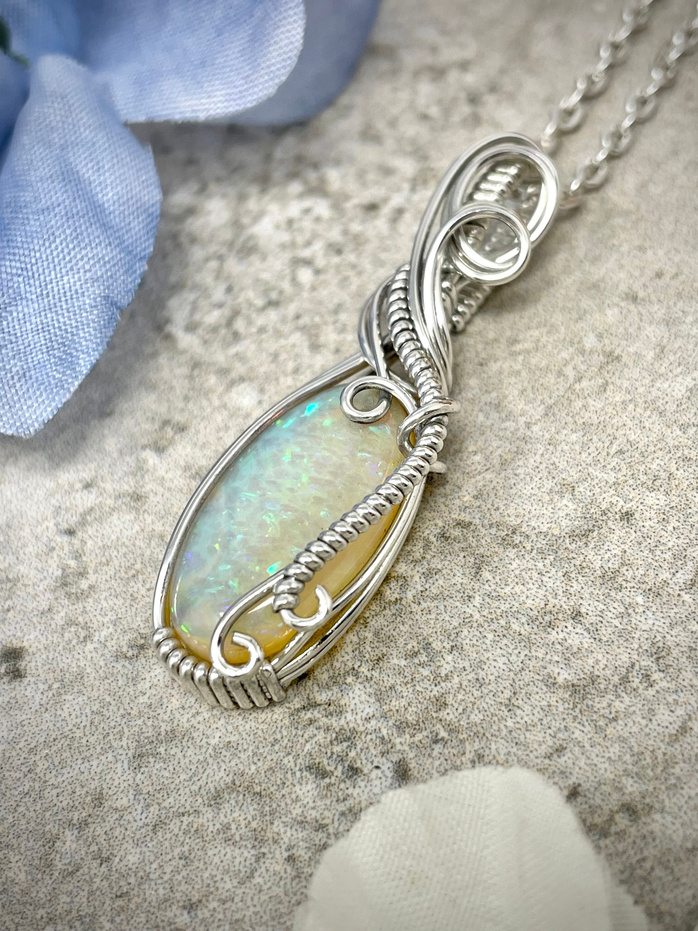 Wire Wrapped Opal Pendant Ethiopian Opal Necklace Silver Etsy UK