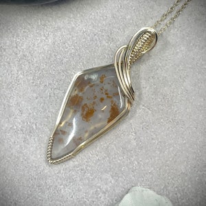 Polka Dot Chalcedony Necklace, Wire Wrapped Crystal Pendant, Handmade OOAK Jewelry, Gold Chalcedony Jewelry, Natural Stone Jewelry, Large