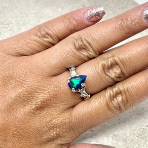 Black Opal Ring Sterling Silver, Opal Promise Ring, Engagement Ring, Valentines Day Gifts for Girlfriend, Gemstone Ring, Wire Wrapped Ring