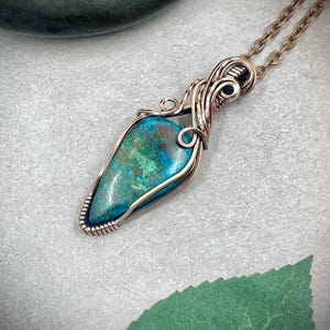 Copper Chrysocolla Pendant, Chrysocolla Necklace, Teal Crystal Jewelry, Wire Wrapped Jewelry, Natural Stone Jewelry, Handmade OOAK Jewelry