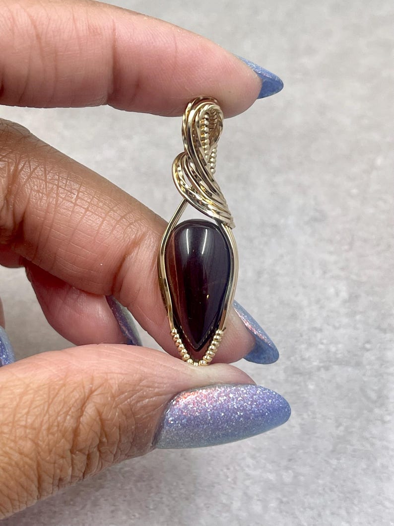 Gold Tigers Eye Necklace, Red Tigers Eye Pendant, Wire Wrapped Jewelry