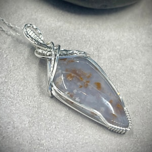 Moss Chalcedony Pendant, Sterling Silver Wire Wrapped Necklace, Handmade Artisan Jewelry, OOAK Crystal Necklace, Natural Stone Jewelry
