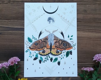 Graphics Night Moth Print Moon Slavic Wicca