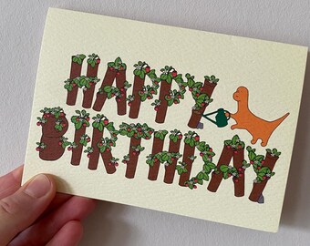 Tarjeta de cumpleaños de Margo The Dinosaur (Fresas)