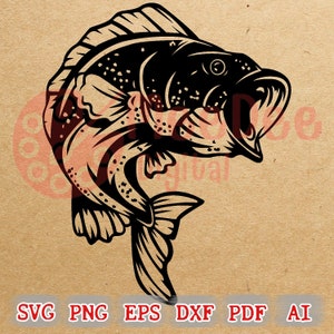 Bass Fish Svg, Bass Clipart, Bass Vector, Bass Cricut, Bass Cut file, Fish Svg, Fish Hook Svg, Fishing PNG, Digital Download, Digital Art