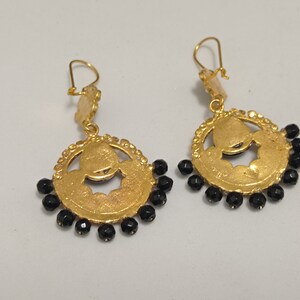 Orecchini turchi in agata nera e perle placcate in oro turco, orecchini a lampadario pendenti con gancio ottomano immagine 4