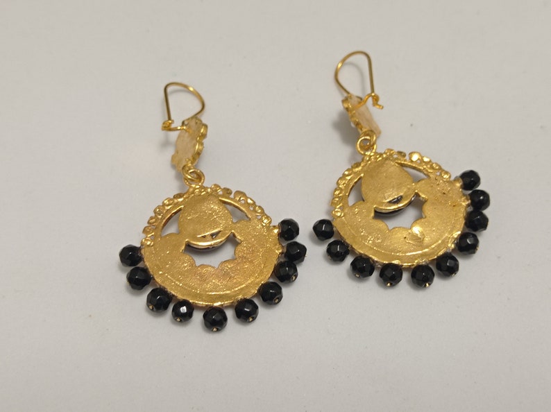 Orecchini turchi in agata nera e perle placcate in oro turco, orecchini a lampadario pendenti con gancio ottomano immagine 4