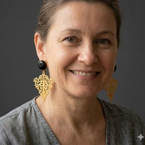 Gold Plated Brass Black Agate Dangle Earrings – Hypoallergenic, Daily Wear, Special Occasions image 2