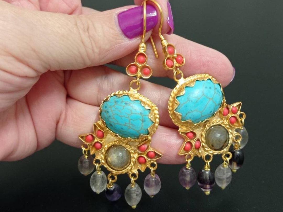 Eighteen Karat Yellow Gold Tibetan Earrings with Detachable Quartz Drops  For Sale at 1stDibs | tibetan earrings gold, tibetan gold earrings, highest  karat gold