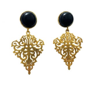 Gold Plated Brass Black Agate Dangle Earrings – Hypoallergenic, Daily Wear, Special Occasions image 3