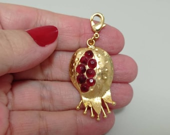 Authentic Bronze gold plated pomegranate turkish charm,handmade boho pomegranate ottoman pendant