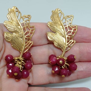 Lässt Edelstein Bronze Ohrringe,Blätter Ohrringe, Braut Ohrringe,Artisan Ohrringe,Bougainvillea Ohrringe,Kronleuchter türkische Ohrringe